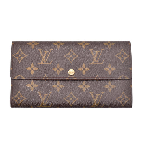 LOUIS VUITTON ポシェット ポルトモネ クレディ モノグラム 二つ折り長財布 PVC レザー 茶